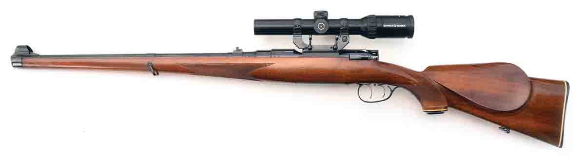 A Mannlicher-Schönauer Model 1956 Stutzen .257 Roberts with a Schmidt & Bender Zenith 1.1-4x 24mm scope in an EAW side mount.